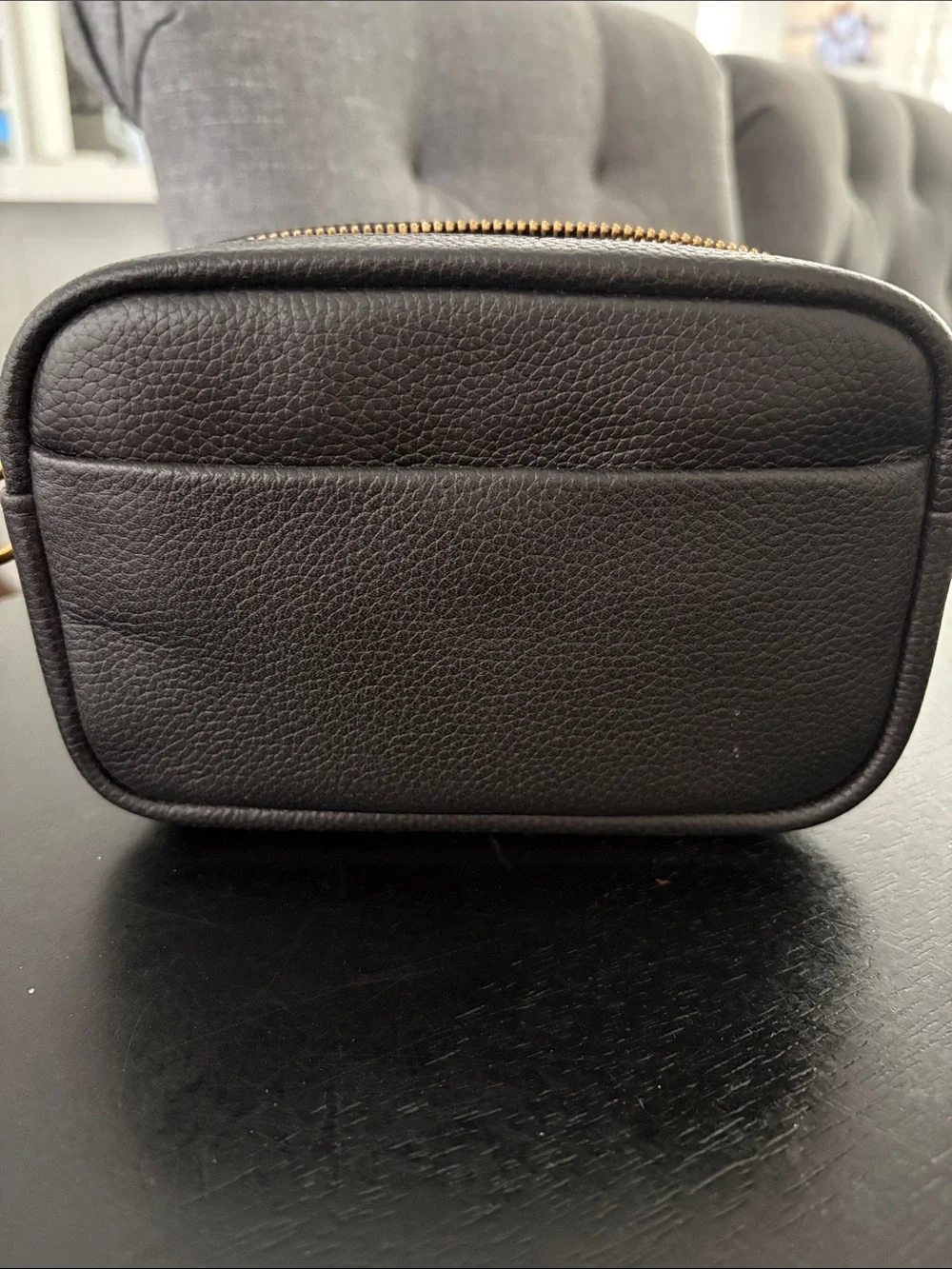 Tory Burch Black Pebbled Leather Toiletry Bag with Embossed Logo